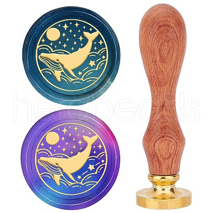 Brass Wax Seal Stamps with Wood Handle AJEW-WH0412-0100-1