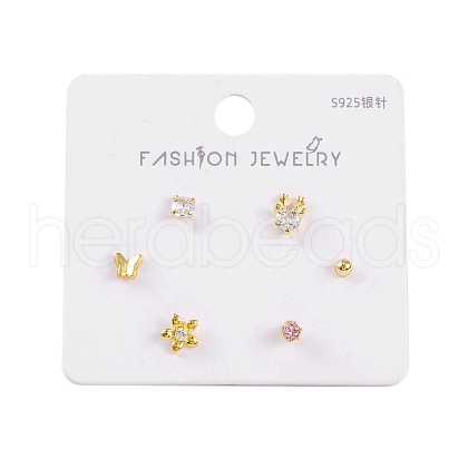 6 Pcs Brass Mirco Pave Clear Cubic Zirconia Ear Studs EJEW-S218-01G-09-1