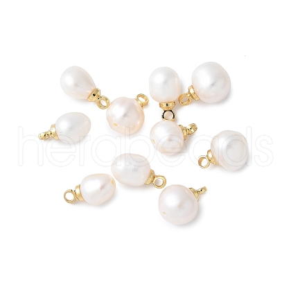 Brass with Natural Pearl Pendants KK-F892-38G-1