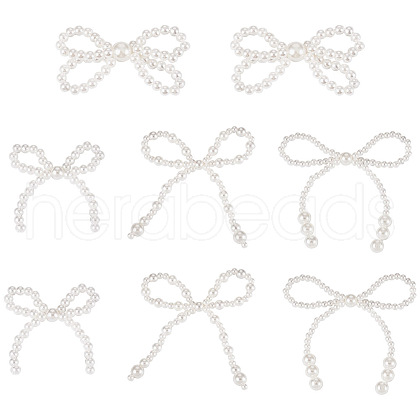  8Pcs 4 Styles Plastic Imitation Pearl Beaded Bowknot Ornament Accessories KY-TA0001-40-1