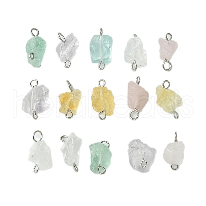 5Pcs 5 Styles Natural Fluorite & Rose Quartz & Quartz Crystal & Amethyst & Citrine Nuggets Connector Charms PALLOY-JF02761-S-1