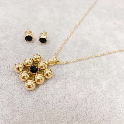304 Stainless Steel Rhinestone Stud Earrings & Pendant Necklaces Sets FS-WG95951-03-1