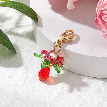 Glass & Acrylic & Shell Pearl Flower Pendant Decorations HJEW-MZ00209-03-1