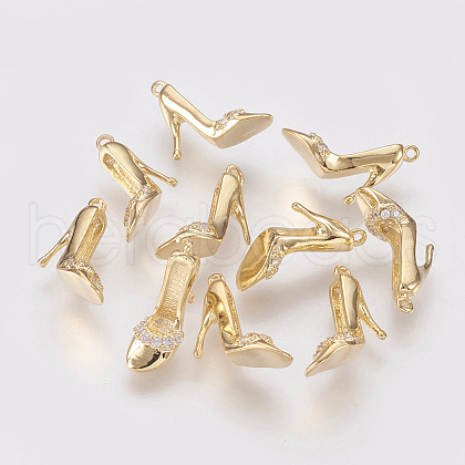 Brass Rhinestone Stilettos Pendants X-KK-T014-15G-1