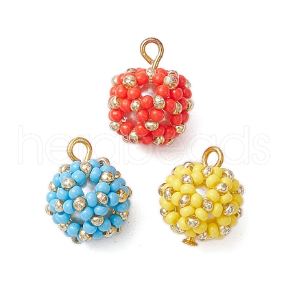 3Pcs 3 Colors Seed Beads Beaded Charms PALLOY-MZ00314-1
