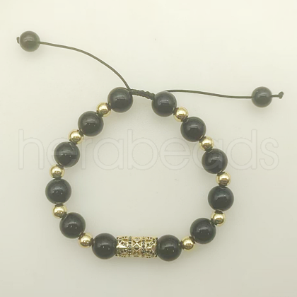 Handmade Round Black Obsidian Braided Beads Bracelets PV4141-2-1
