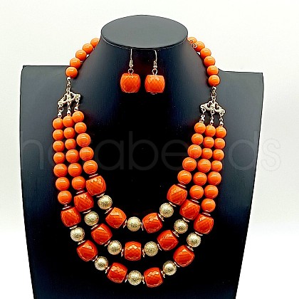 Acrylic Round Beaded Multilayer Necklaces & Dangle Earrings Sets FS-WG7ABDD-03-1