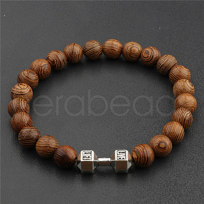 Wood & Alloy Beaded Stretch Bracelet WG20019-04-1