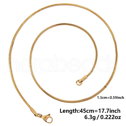 Ion Plating(IP) 1.5mm Unisex 304 Stainless Steel Snake Chains Necklaces ZV2766-2-1