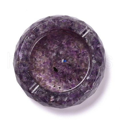 Resin with Natural Amethyst Chip Stones Ashtray DJEW-F015-06B-1