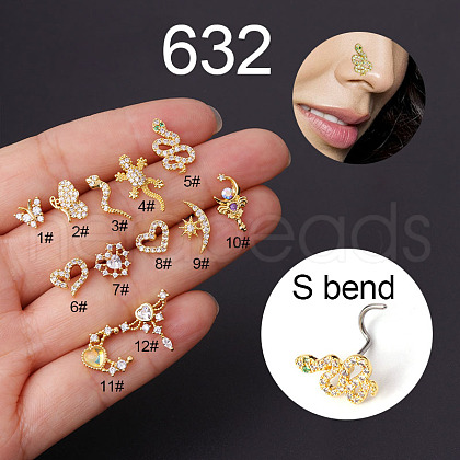 20G Stainless Steel Cubic Zirconia Fishtail Nose Rings WG80602-38-1