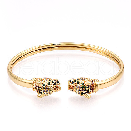 Brass Micro Pave Cubic Zirconia Cuff Bangles BJEW-T018-06G-NF-1