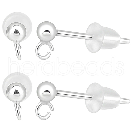 Beebeecraft 5 Pairs 925 Sterling Silver Round Ball Stud Earring Findings STER-BBC0006-26B-1
