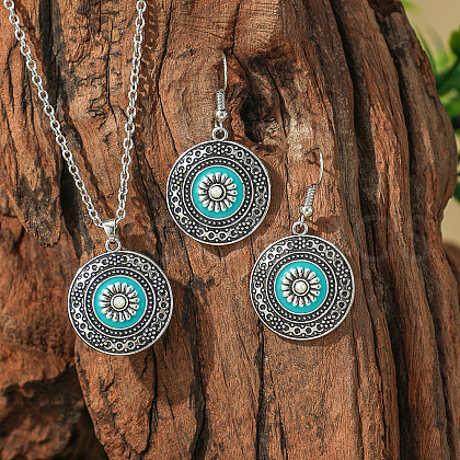 Bohemian Style Alloy & Plastic Pearl & Enamel Pendant Necklaces & Dangle Earrings Sets WG2E1B4-12-1