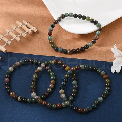 Natural Indian Agate Bead Stretch Bracelets X-BJEW-K212-A-010-1