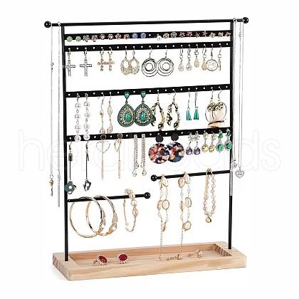 Iron Jewelry Display Stand with Wood Tray AJEW-Z032-01A-1