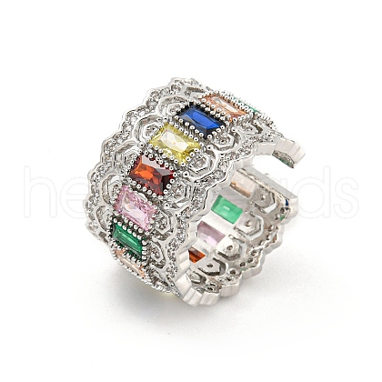 Brass Micro Pave Colourful Cubic Zirconia Open Cuff Rings RJEW-G309-44P-1