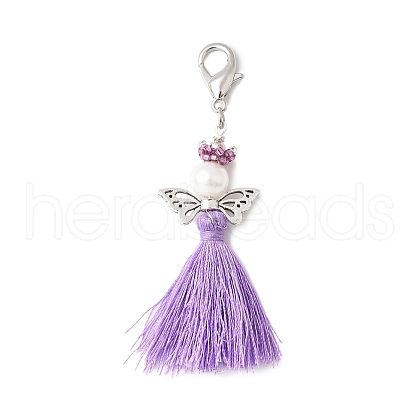 Angel Glass Pearl & MIYUKI Seed Beaded & Polycotton Tassel Pendant Decorations HJEW-MZ00198-05-1