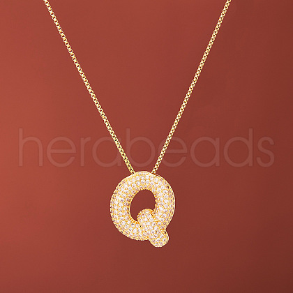 Brass Micro Pave Clear Cubic Zirconia Initial Pendant Necklaces for Women FS-WGDC51D-17-1