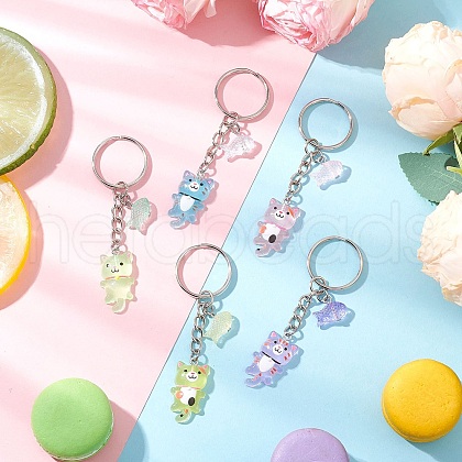 Resin Glass Cat and Fish Luminous Keychain KEYC-JKC01236-1