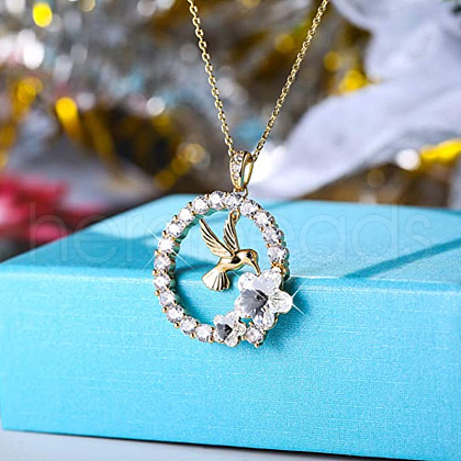 Ring with Bird & Flower Alloy Crystal Rhinestone Pendant Necklaces for Women FS-WG60F90-02-1