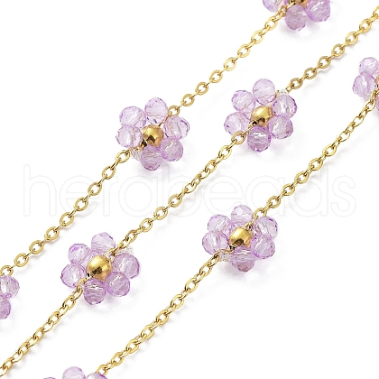 Glass & Stainless Steel Beaded Flower Link Chains CHS-C008-01G-1