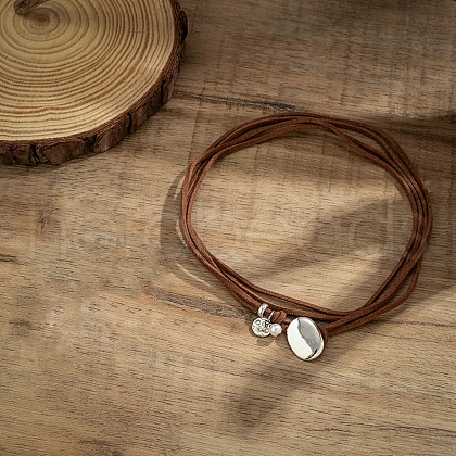Flat Round & Oval Alloy Pendant Suede Cord Multi-Layer Choker Necklaces for Women FS-WG2F217-02-1
