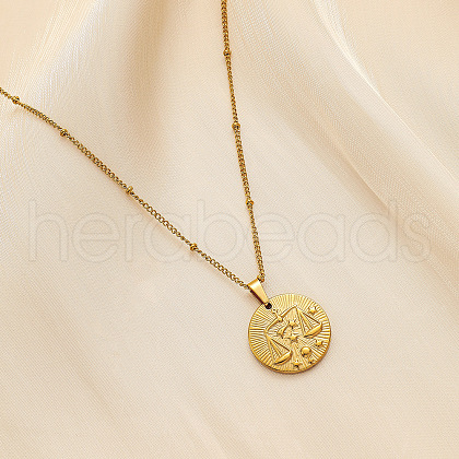 304 Stainless Steel Disc with Embossed Constellation Pendant Necklaces WG3413F-07-1