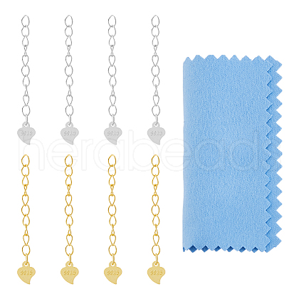 FIBLOOM 8Pcs 2 Color 925 Sterling Silver Extender Chains STER-FI0001-03-1
