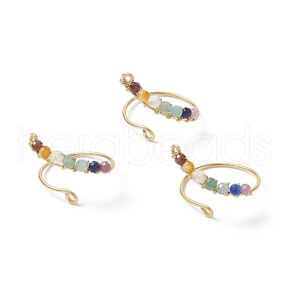 Natural Mixed Gemstone Braided Beaded Chakra Open Cuff Ring X-RJEW-JR00548-1