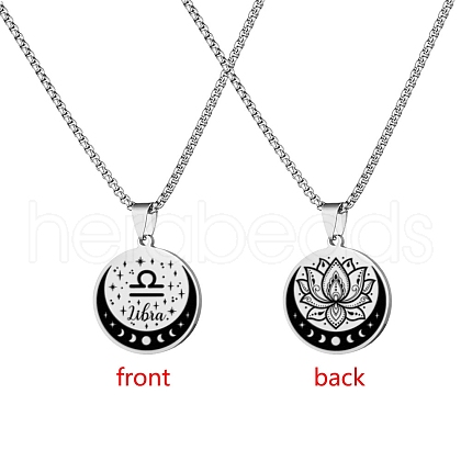 12 Constellation Stainless Steel Half Moon & Lotus Pendant Box Chain Necklaces PW-WGE44A0-07-1