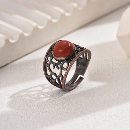 Vintage Ethnic Style Natural Red Jasper Inlaid Hollow Out Women Adjustable Rings UP6399-4-1