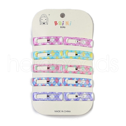 10Pcs 5 Colors Tartan Pattern Epoxy Resin Snap Hair Clip PHAR-P009-01B-1