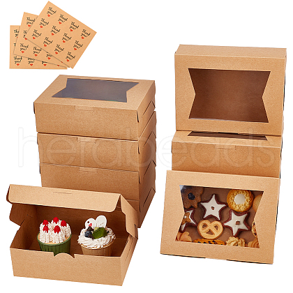 BENECREAT 20Pcs Rectangle Kraft Paper Storage Gift Boxes with Clear Visible Window CON-BC0007-42-1-1