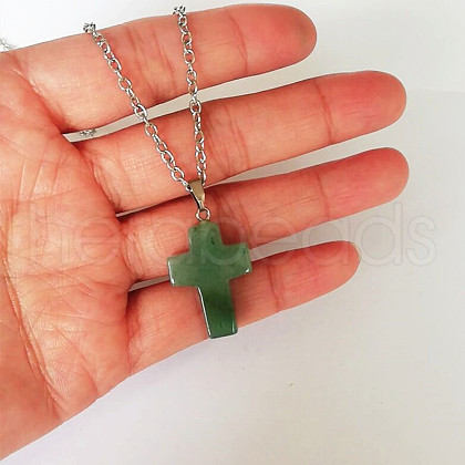 Natural Aventurine Cross Pendant Necklace FS-WGC9DE4-09-1