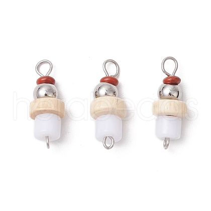 Natural Red Jasper Rondelle & Acrylic Column & Wood Disc Beaded Links PALLOY-JF03967-01-1