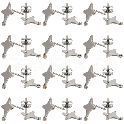 SUNNYCLUE 60Pcs Star Shape 201 Stainless Steel Stud Earrings Findings STAS-SC0007-96-1