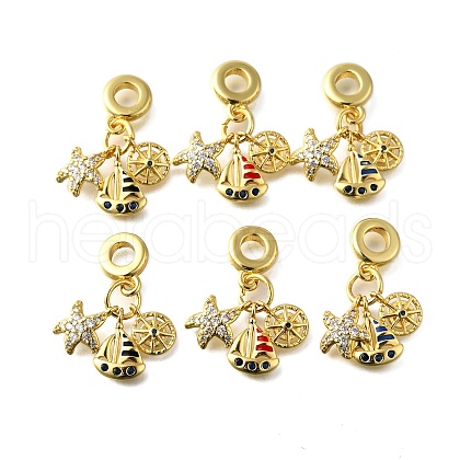 Brass Micro Pave Cubic Zirconia European Dangle Charms KK-Z102-21G-1