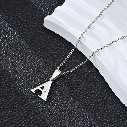 201 Stainless Steel Crystal Rhinestone Initial Pendant Necklaces FS-WG28760-01-1