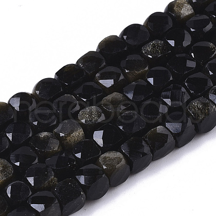 Natural Golden Sheen Obsidian Beads Strands G-R460-036-1