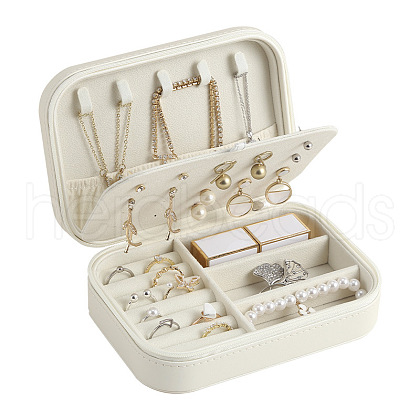 Rectangle Imitation Leather Jewelry Storage Zipper Box PW-WG46342-01-1