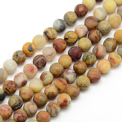 Frosted Natural Crazy Lace Agate Round Bead Strands G-M063-8mm-02-1
