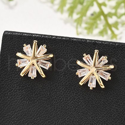 Brass Micro Pave Clear Cubic Zirconia Stud Earrings for Women EJEW-G428-26G-02-1