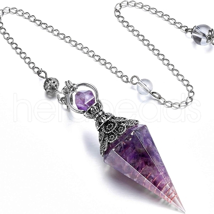 Natural Amethyst & Resin Hexagonal Pointed Dowsing Pendulums PW-WG7D05E-06-1