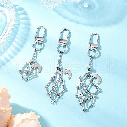 Brass Macrame Pouch Empty Stone Holder Pendant Decoration HJEW-JM03305-1
