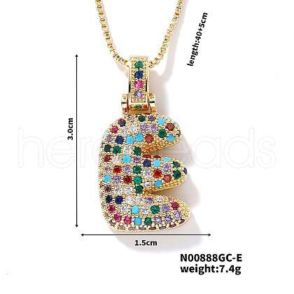 Brass Pave Colorful Cubic Zirconia Letter Pendant Box Chain Necklaces NU0575-5-1
