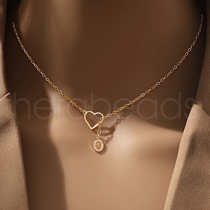 Heart Letter Brass Micro Pave Clear Cubic Zirconia Initial Lariat Necklaces FS-WG6D374-15-1