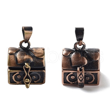 Carved Cuboid Rack Plating Brass Prayer Box Pendants KK-L101-16R-NF-1