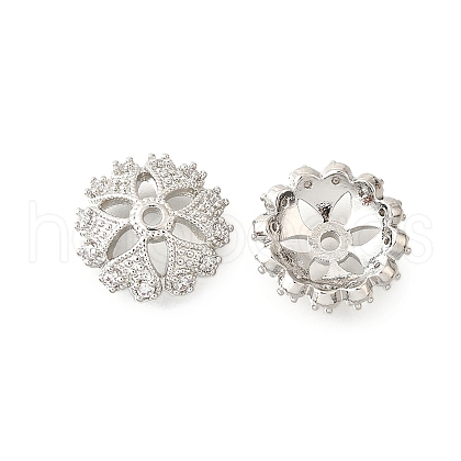 Flower Brass Clear Cubic Zirconia Bead Caps KK-V008-04P-1