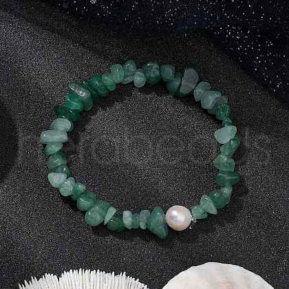 Natural Green Aventurine Chips Stretch Bracelets for Women BJEW-JB11343-09-1